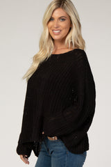 Black Chunky Knit Boat Neck Sweater