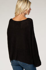 Black Chunky Knit Boat Neck Sweater