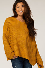 Yellow Chunky Knit Boat Neck Maternity Sweater