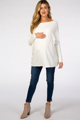 Cream Soft Knit Boatneck Dolman Sleeve Maternity Sweater