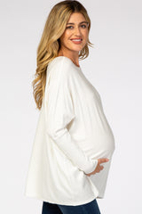 Cream Soft Knit Boatneck Dolman Sleeve Maternity Sweater