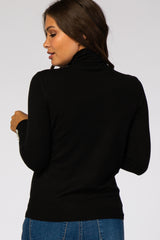 Black Turtleneck Pearl Button Sleeve Maternity Sweater