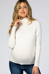 Cream Turtleneck Pearl Button Sleeve Maternity Sweater