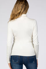 Cream Turtleneck Pearl Button Sleeve Maternity Sweater