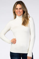 Cream Turtleneck Pearl Button Sleeve Sweater