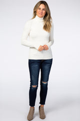 Cream Turtleneck Pearl Button Sleeve Sweater