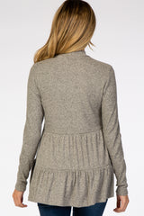 Taupe Soft Ribbed Tiered Mock Neck Maternity Top