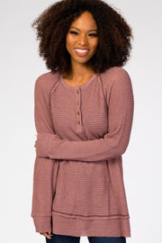 Mauve Waffle Knit Button Front Top