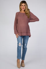 Mauve Waffle Knit Button Front Maternity Top