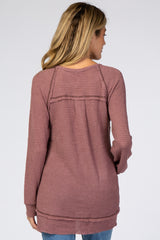 Mauve Waffle Knit Button Front Maternity Top