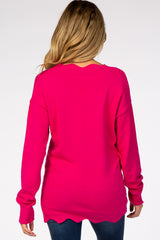 Fuchsia Scalloped V-Neck Maternity Sweater