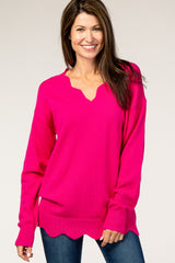 Fuchsia Scalloped V-Neck Maternity Sweater