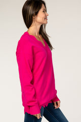 Fuchsia Scalloped V-Neck Sweater