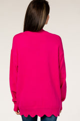 Fuchsia Scalloped V-Neck Sweater