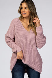 Mauve Soft Knit V-Neck Sweater