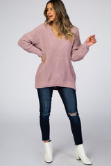 Mauve Soft Knit V-Neck Sweater