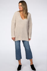 Beige Soft Knit V-Neck Sweater