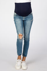 Light Blue Distressed Open Knee Maternity Jeans