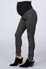 Charcoal Frayed Hem Skinny Maternity Jeans