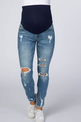 Blue Distressed Maternity Jeans