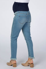 Blue Fringe Hem Crop Maternity Jeans