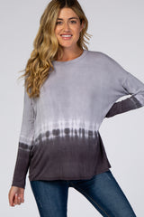 Grey Tie Dye Long Sleeve Maternity Top