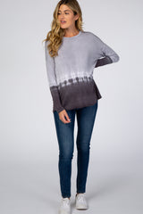 Grey Tie Dye Long Sleeve Maternity Top