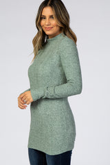 Mint Green Ribbed Long Sleeve Mock Neck Top