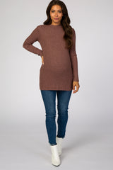 Mauve Ribbed Long Sleeve Mock Neck Maternity Top