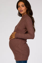 Mauve Ribbed Long Sleeve Mock Neck Maternity Top