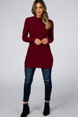 Burgundy Ribbed Long Sleeve Mock Neck Top