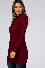 Burgundy Ribbed Long Sleeve Mock Neck Top