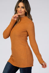 Rust Ribbed Long Sleeve Mock Neck Top