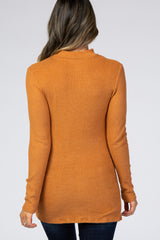 Rust Ribbed Long Sleeve Mock Neck Top