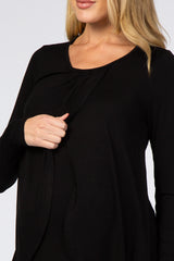 Black Pleated Front Layered Maternity/Nursing Top