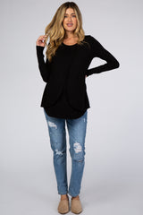 Black Pleated Front Layered Maternity/Nursing Top