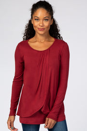 Burgundy Pleated Front Layered Nursing Top