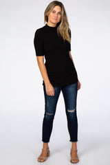 Black Soft Brushed Knit Mock Neck Top