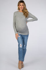 Heather Grey Soft Knit Button Shoulder Ruched Side Maternity Top