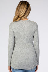 Heather Grey Soft Knit Button Shoulder Ruched Side Maternity Top