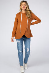 Rust Layered Front Maternity/Nursing Fleece Hoodie