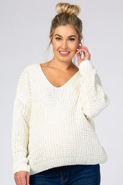 Ivory Soft Knit V-Neck Maternity Sweater