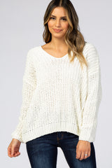 Ivory Soft Knit V-Neck Sweater