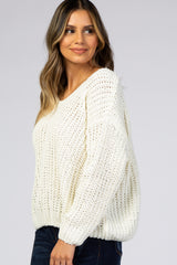 Ivory Soft Knit V-Neck Sweater