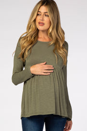 Olive Babydoll Long Sleeve Maternity Top