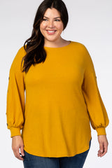 Yellow Soft Brushed Button Long Sleeve Women's Plus Top