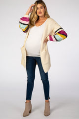 Ivory Thick Knit Striped Bubble Sleeve Maternity Cardigan