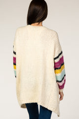 Ivory Thick Knit Striped Bubble Sleeve Cardigan