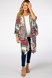 Grey Mixed Print Ruffle Sleeve Maternity Cover Up