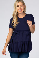 Navy Blue Tiered Maternity Top